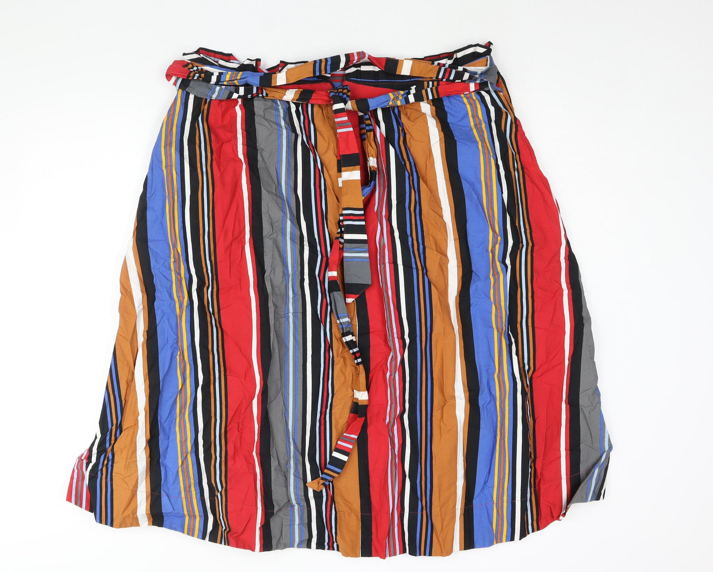 NEXT Womens Multicoloured Striped Cotton A-Line Skirt Size 18 Zip - Belted