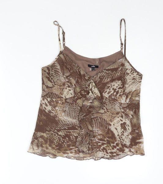 Per Una Womens Brown Animal Print Polyester Camisole Blouse Size 14 Scoop Neck - Snakeskin Print Waterfall Frill