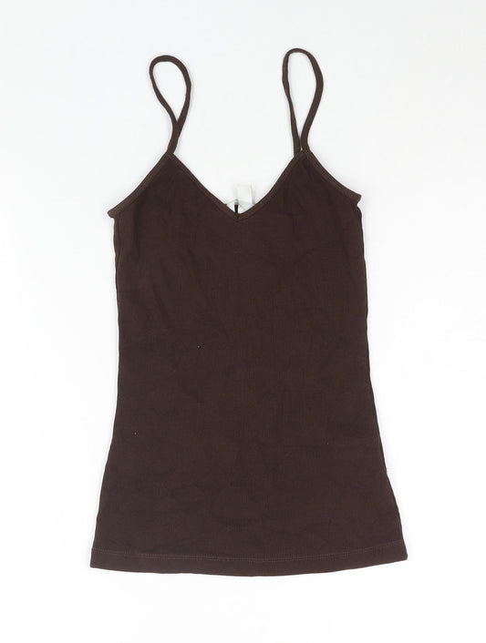 H&M Womens Brown Cotton Basic Tank Size XS Sweetheart - Ribbed