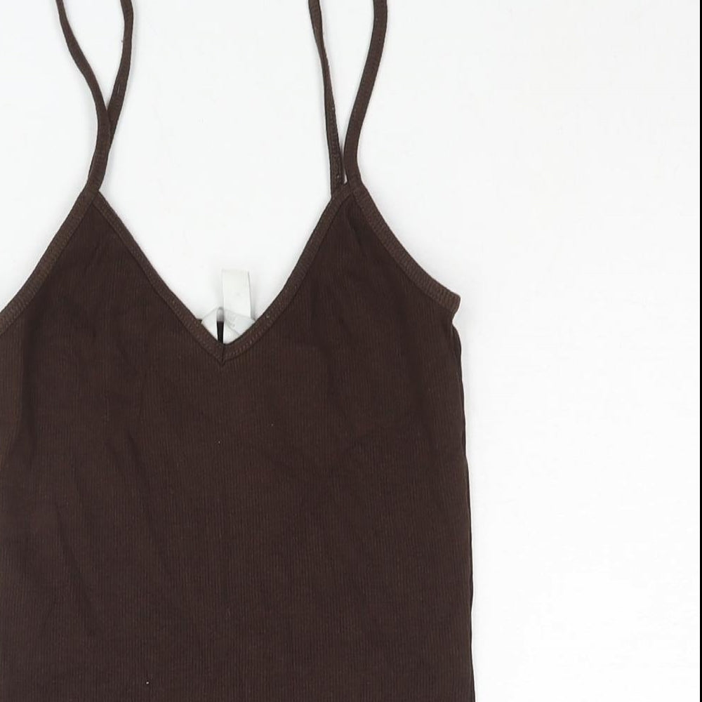 H&M Womens Brown Cotton Basic Tank Size XS Sweetheart - Ribbed