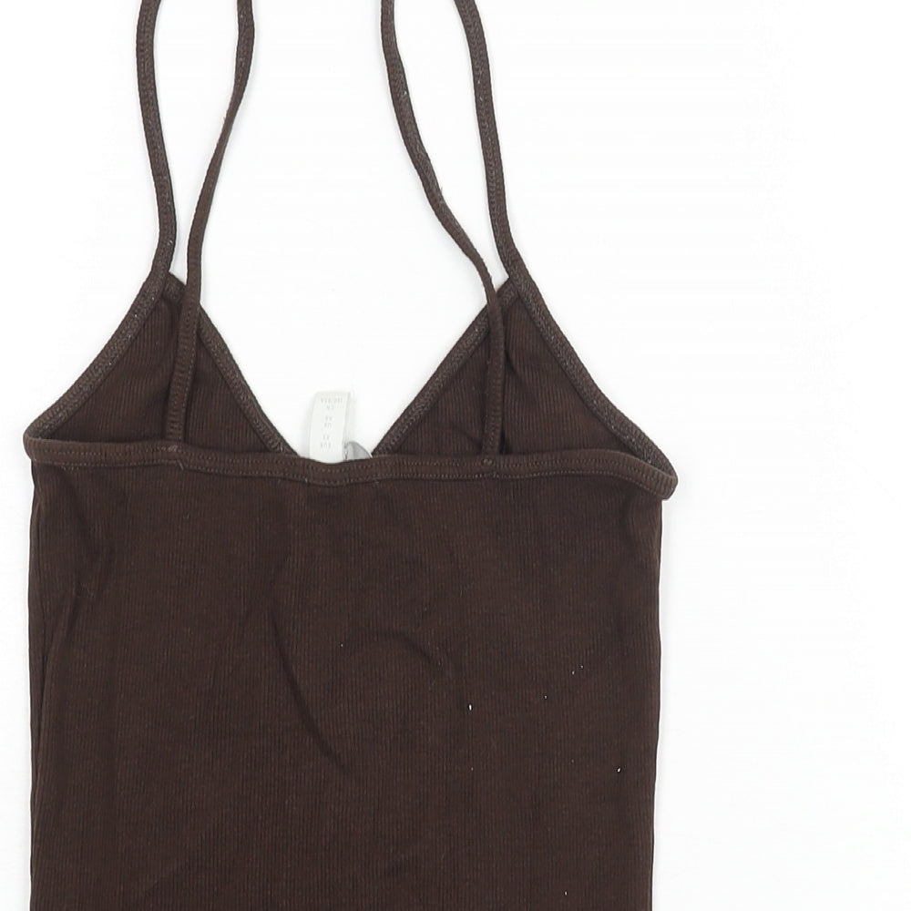 H&M Womens Brown Cotton Basic Tank Size XS Sweetheart - Ribbed