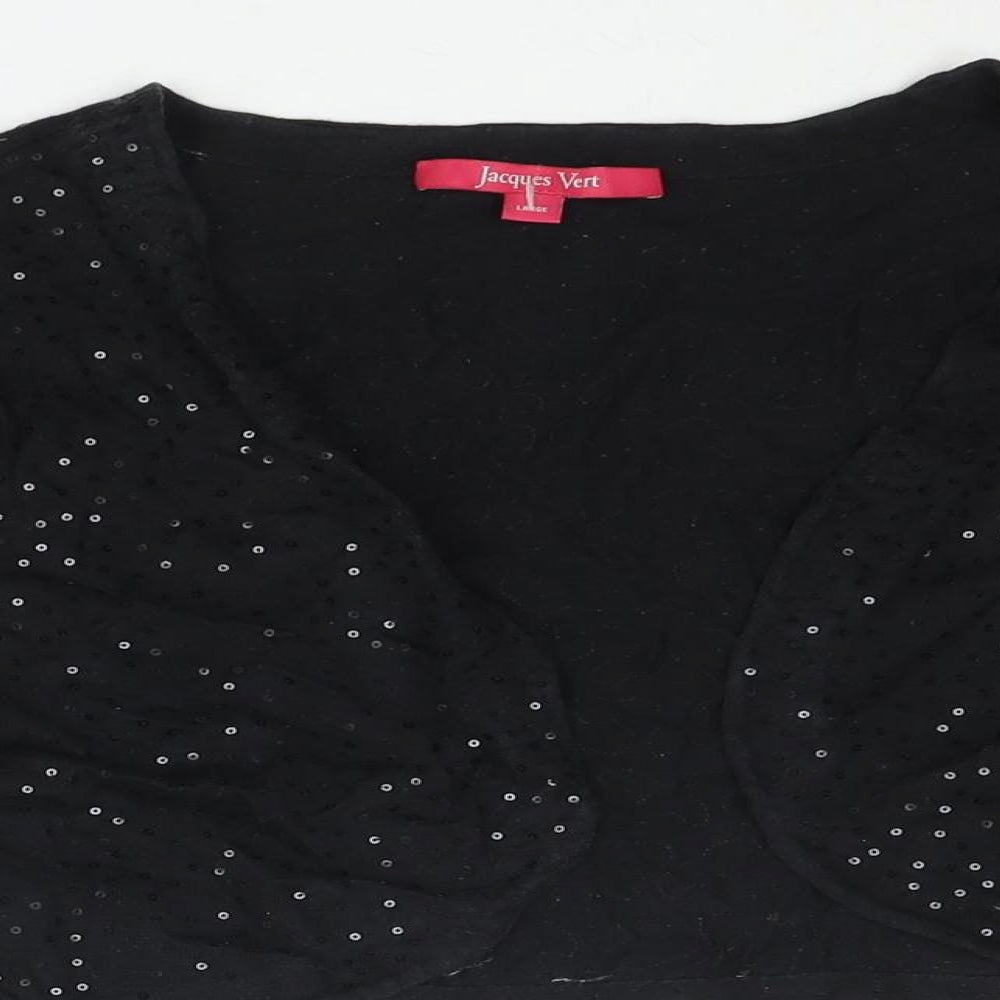 Jacques Vert Womens Black V-Neck Lyocell Shrug Jumper Size L - Sequin