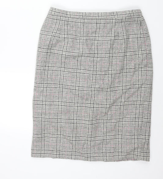 Cotswold Collections Womens Grey Check Wool Straight & Pencil Skirt Size 18 Zip