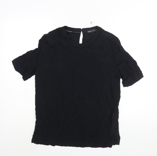 Marks and Spencer Womens Black Viscose Basic Blouse Size 10 Round Neck