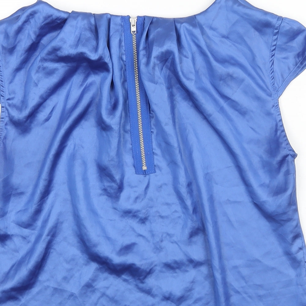 Oasis Womens Blue Polyester Basic Blouse Size 10 Round Neck