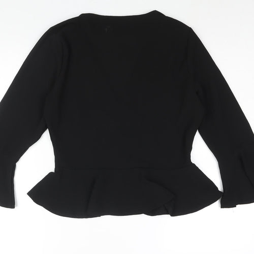 Missguided Womens Black Polyester Basic Blouse Size 12 V-Neck - Peplum Bell Sleeve