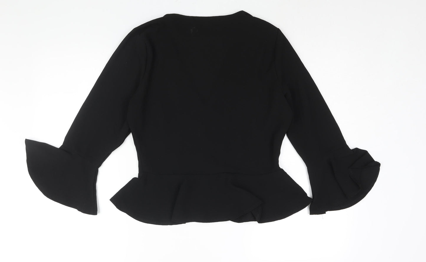 Missguided Womens Black Polyester Basic Blouse Size 12 V-Neck - Peplum Bell Sleeve