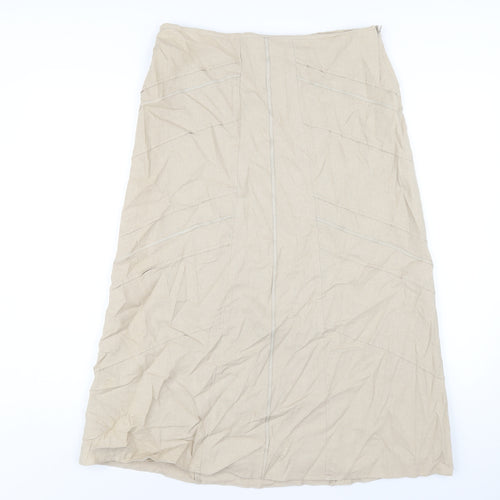 M&Co Womens Beige Linen A-Line Skirt Size 12 Zip