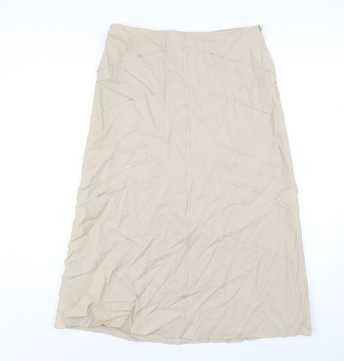 M&Co Womens Beige Linen A-Line Skirt Size 12 Zip