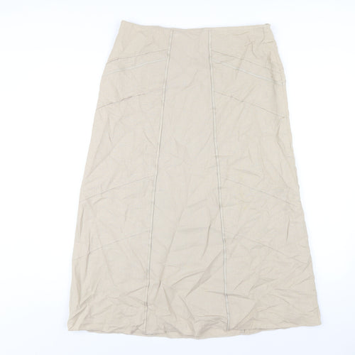 M&Co Womens Beige Linen A-Line Skirt Size 12 Zip