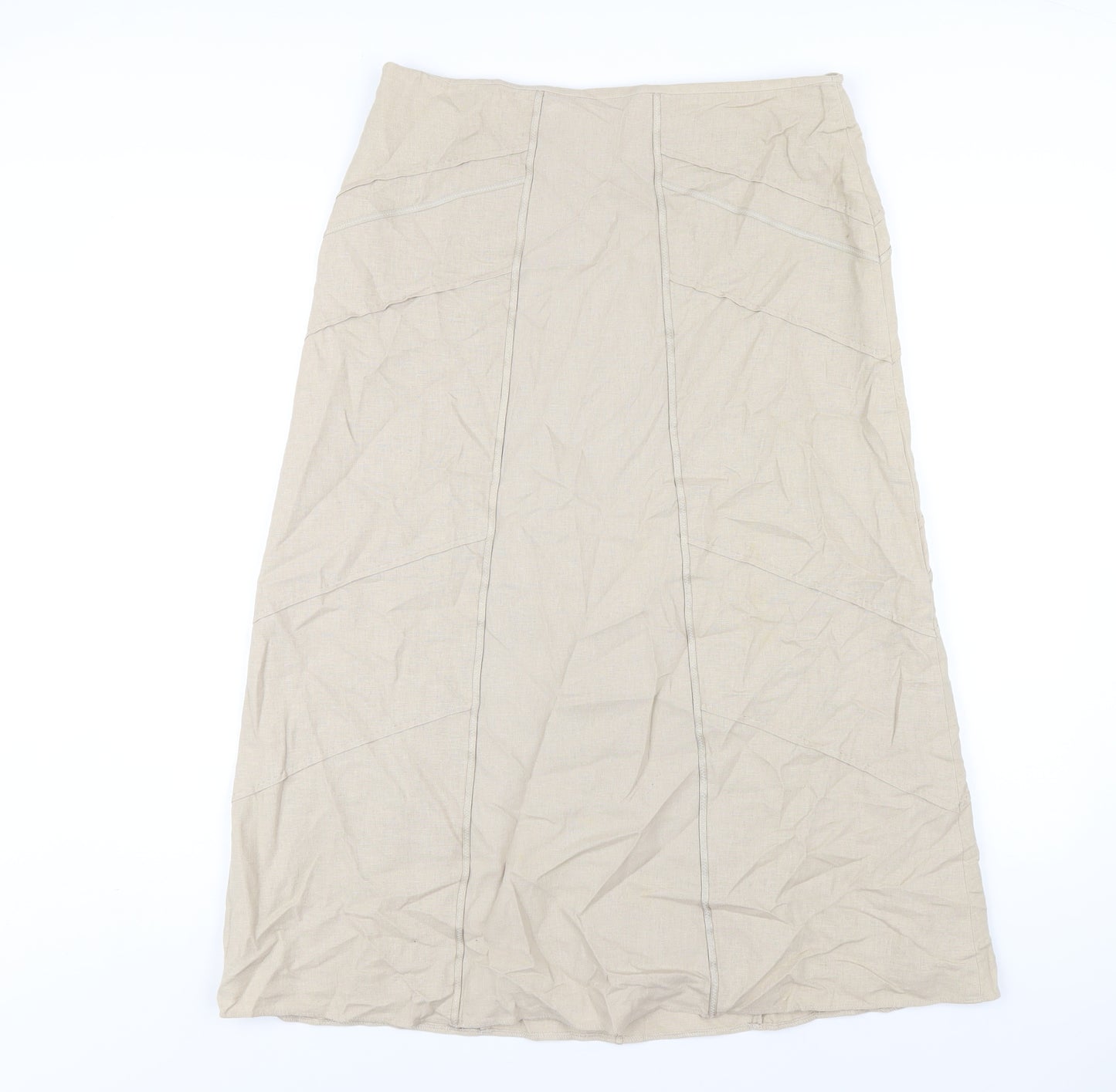 M&Co Womens Beige Linen A-Line Skirt Size 12 Zip