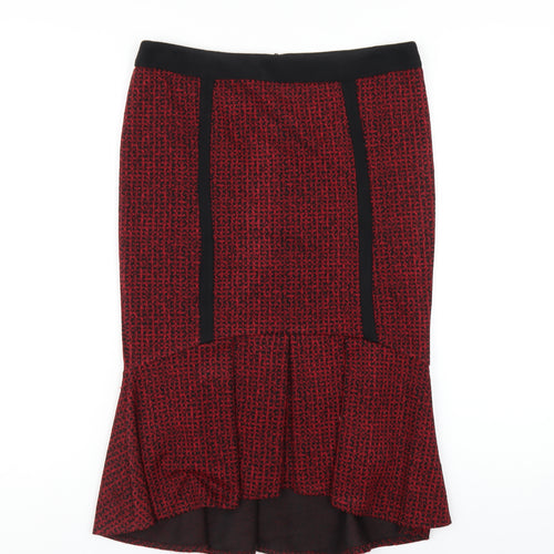 Per Una Womens Red Geometric Acrylic A-Line Skirt Size 10 Zip