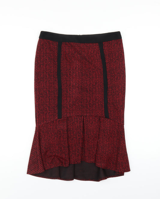 Per Una Womens Red Geometric Acrylic A-Line Skirt Size 10 Zip