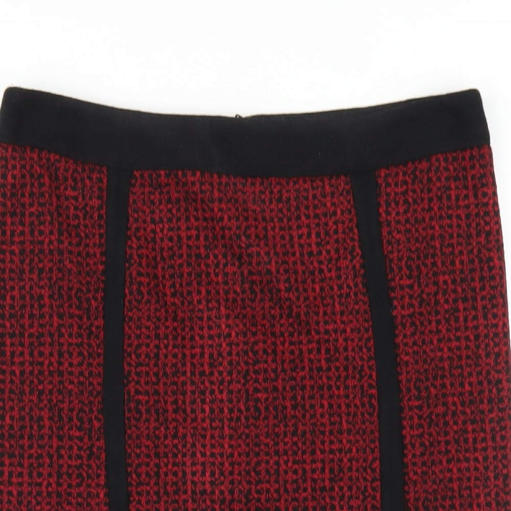 Per Una Womens Red Geometric Acrylic A-Line Skirt Size 10 Zip