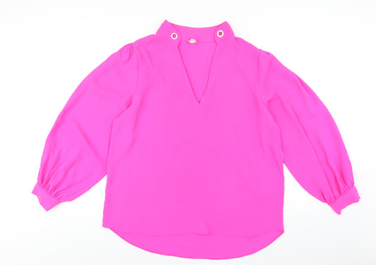 River Island Womens Pink Polyester Basic Blouse Size 16 V-Neck