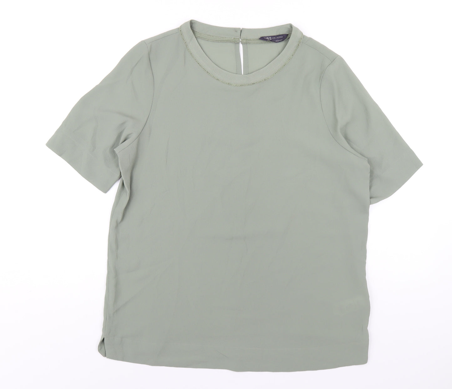 Marks and Spencer Womens Green Polyester Basic T-Shirt Size 12 Round Neck