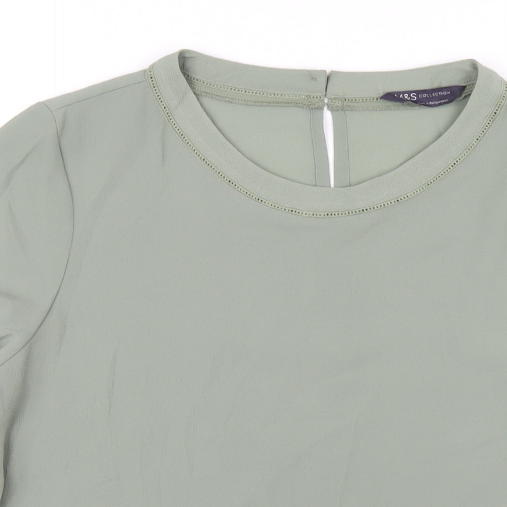 Marks and Spencer Womens Green Polyester Basic T-Shirt Size 12 Round Neck