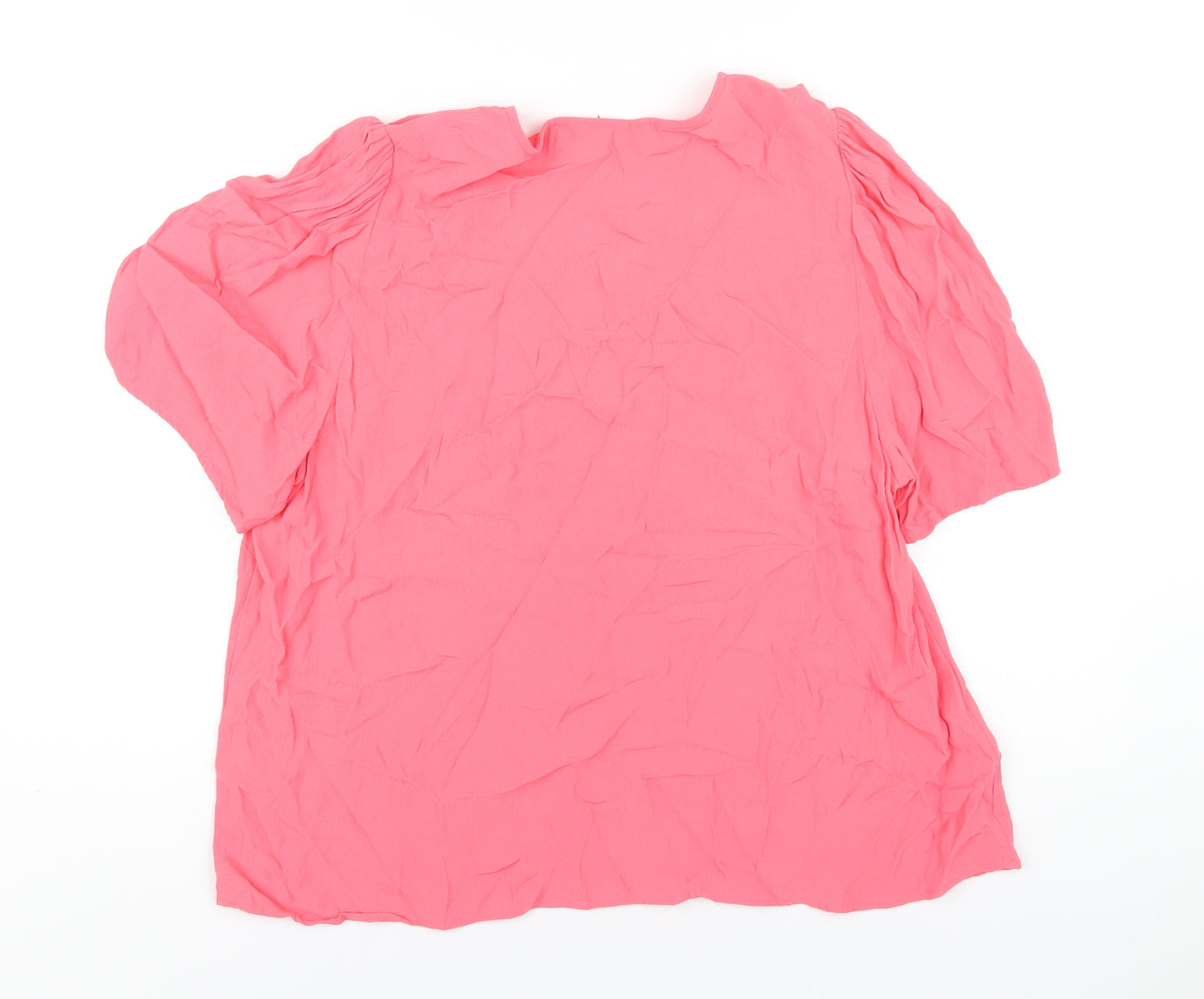 Marks and Spencer Womens Pink Viscose Basic T-Shirt Size 20 V-Neck