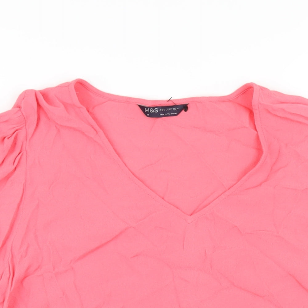 Marks and Spencer Womens Pink Viscose Basic T-Shirt Size 20 V-Neck