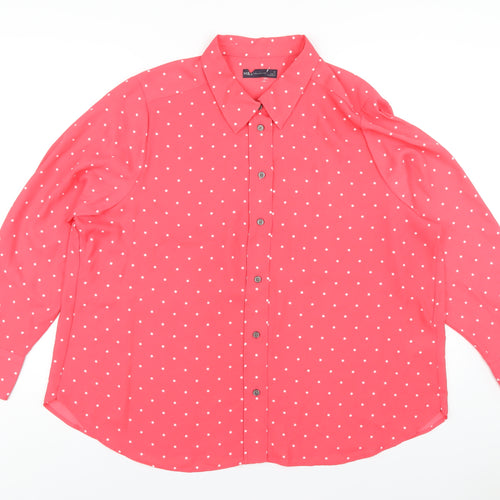 Marks and Spencer Womens Pink Polka Dot Polyester Basic Button-Up Size 22 Collared