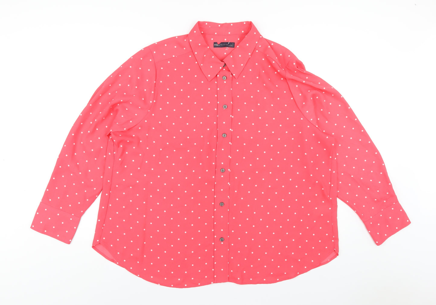 Marks and Spencer Womens Pink Polka Dot Polyester Basic Button-Up Size 22 Collared