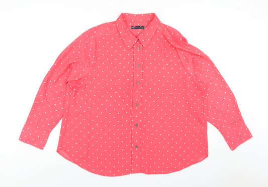 Marks and Spencer Womens Pink Polka Dot Polyester Basic Button-Up Size 22 Collared