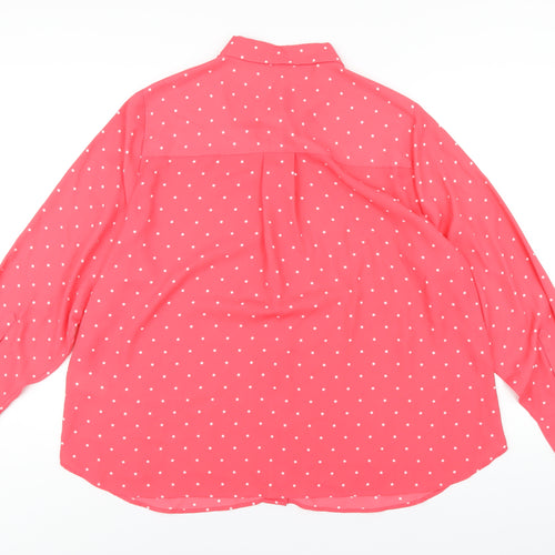 Marks and Spencer Womens Pink Polka Dot Polyester Basic Button-Up Size 22 Collared