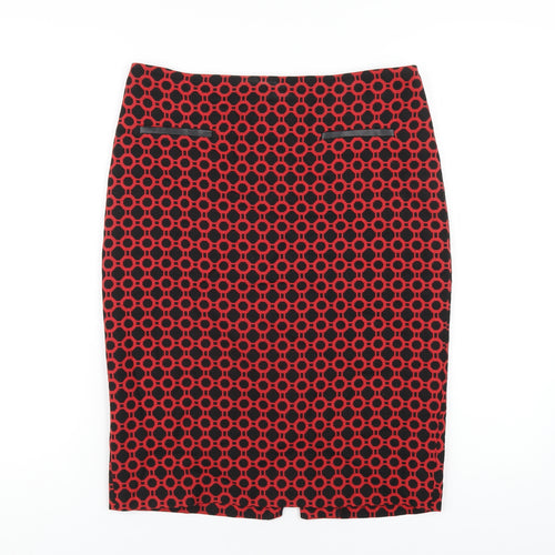 Marks and Spencer Womens Red Geometric Cotton Straight & Pencil Skirt Size 10 Zip