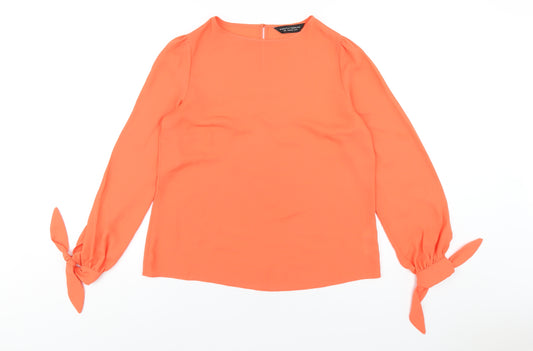 Dorothy Perkins Womens Orange Polyester Basic Blouse Size 10 Round Neck