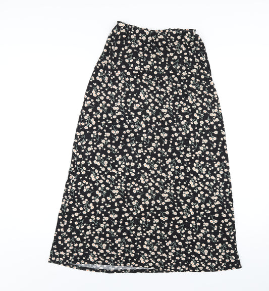 New Look Womens Black Floral Viscose A-Line Skirt Size 10