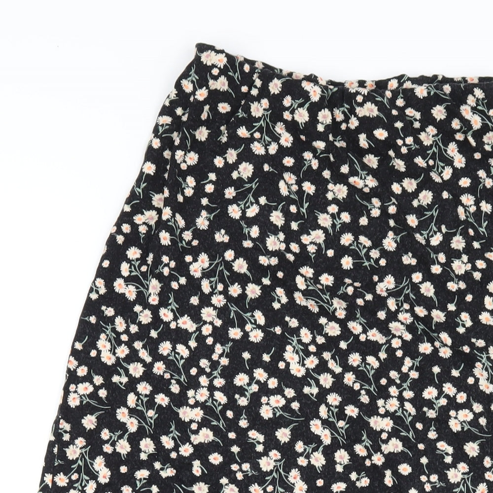 New Look Womens Black Floral Viscose A-Line Skirt Size 10