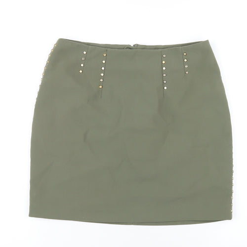 H&M Womens Green Polyester A-Line Skirt Size 10 Zip