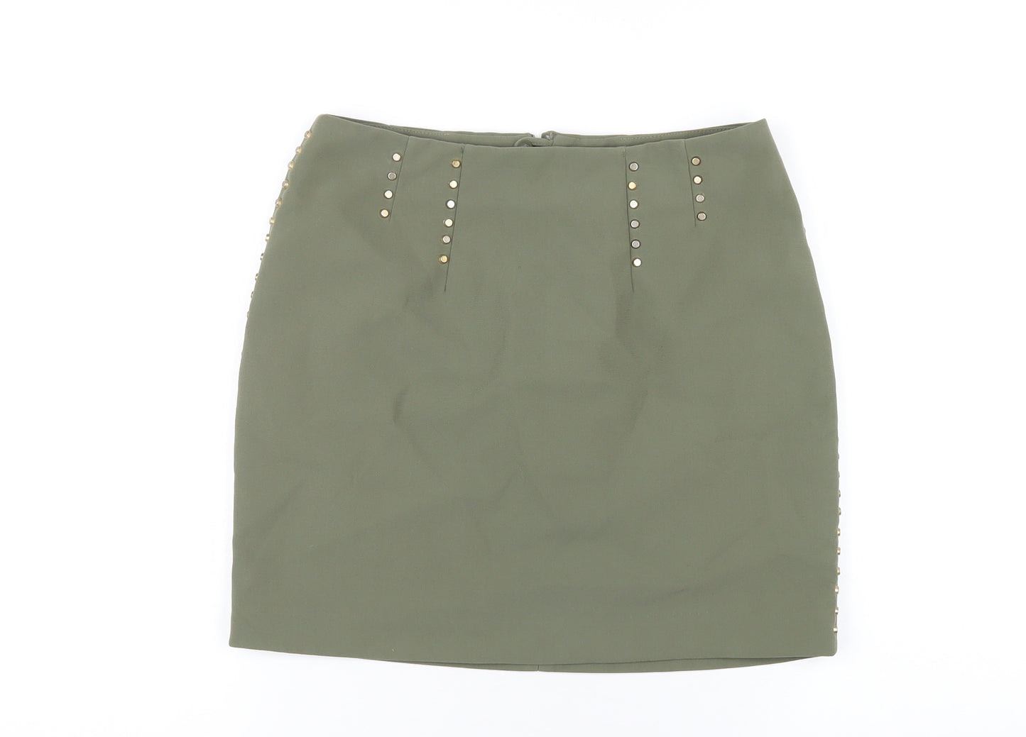 H&M Womens Green Polyester A-Line Skirt Size 10 Zip