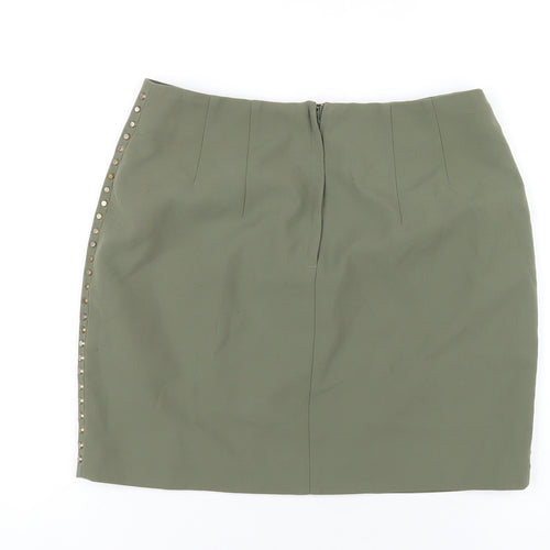 H&M Womens Green Polyester A-Line Skirt Size 10 Zip