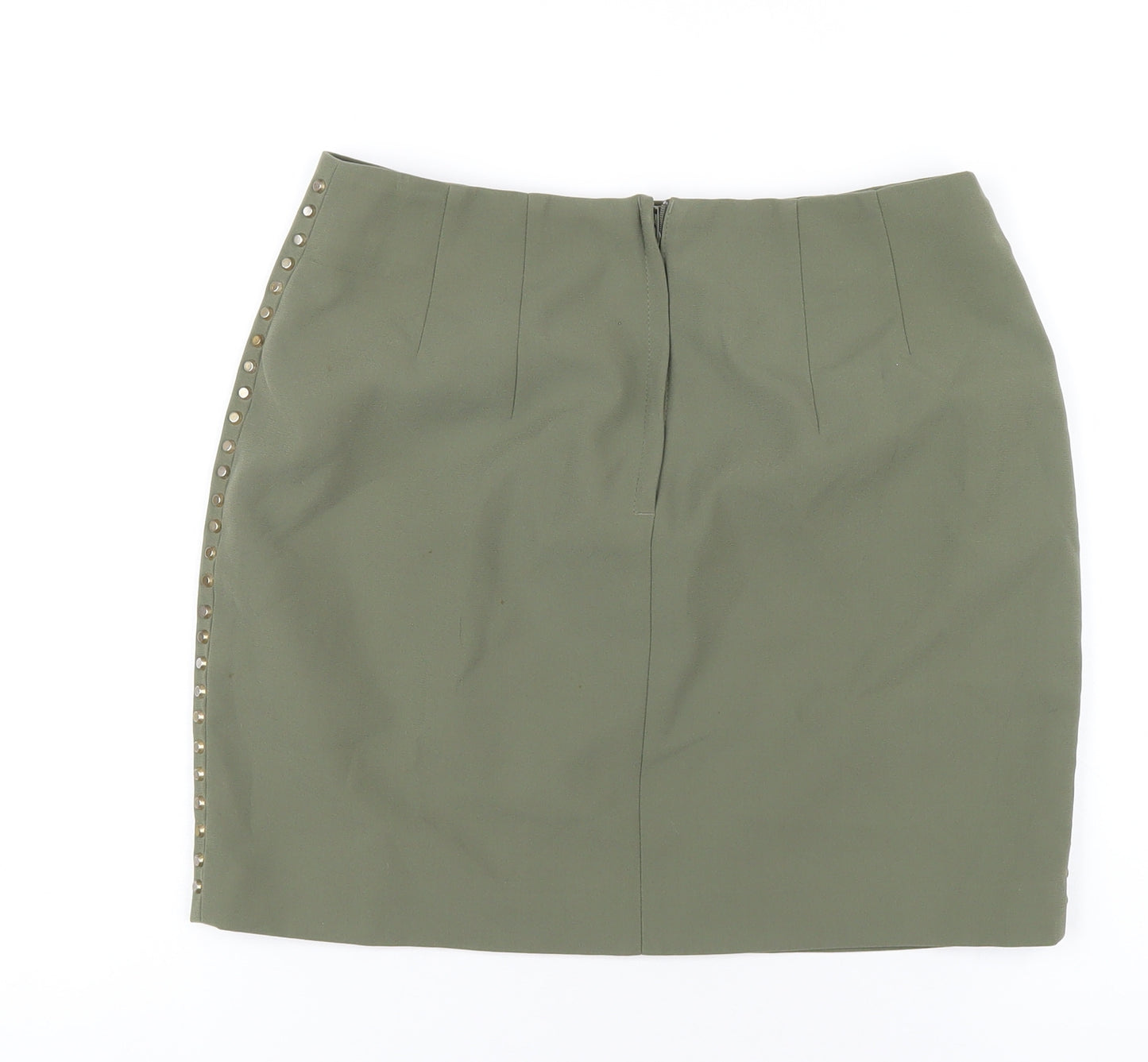 H&M Womens Green Polyester A-Line Skirt Size 10 Zip