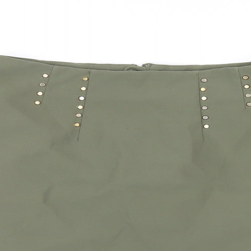 H&M Womens Green Polyester A-Line Skirt Size 10 Zip