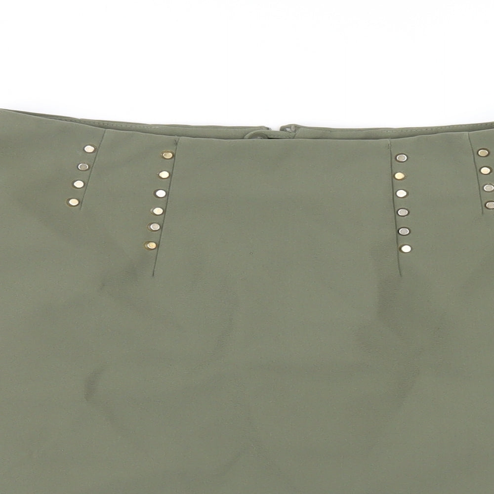 H&M Womens Green Polyester A-Line Skirt Size 10 Zip