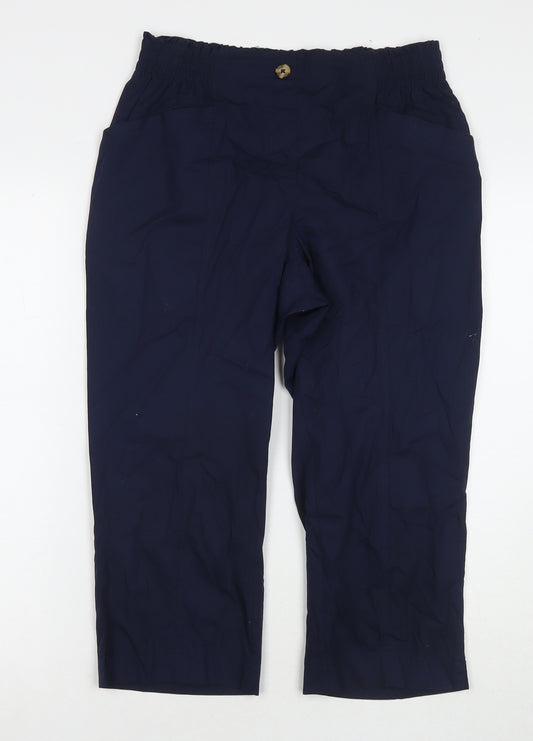 Bonmarché Womens Blue Cotton Cropped Trousers Size 12 Regular