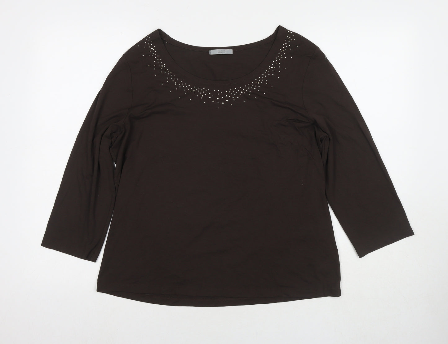 Marks and Spencer Womens Brown Viscose Basic Blouse Size 18 Round Neck