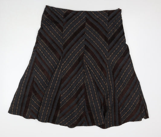 Marks and Spencer Womens Brown Striped Polyester Pleated Skirt Size 18 Zip