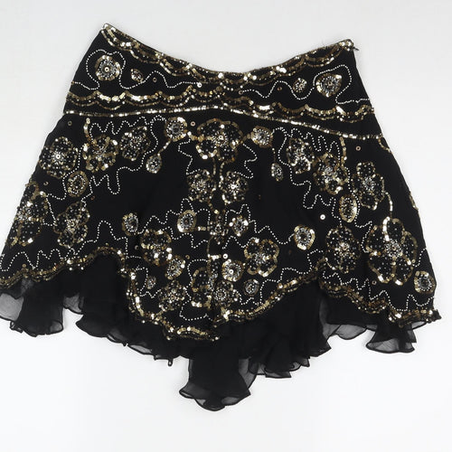 Temperley Womens Black Silk Mini Skirt Size 12 Zip - Sequin Detail