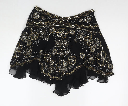 Temperley Womens Black Silk Mini Skirt Size 12 Zip - Sequin Detail