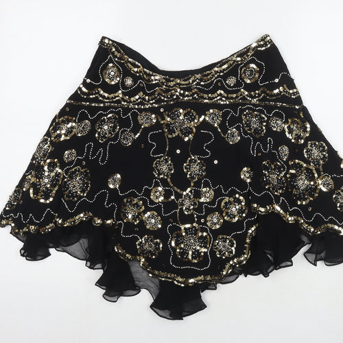 Temperley Womens Black Silk Mini Skirt Size 12 Zip - Sequin Detail