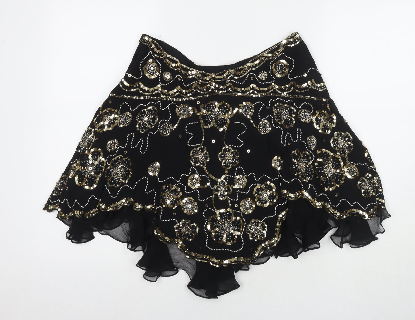 Temperley Womens Black Silk Mini Skirt Size 12 Zip - Sequin Detail