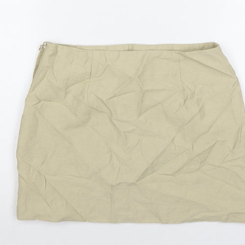 H&M Womens Beige Viscose Mini Skirt Size 10 Zip