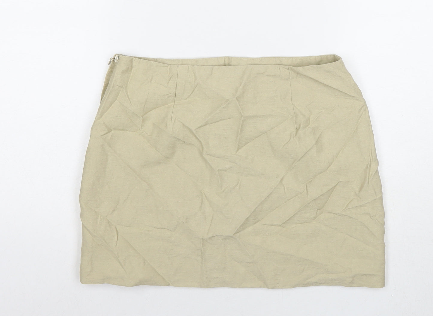 H&M Womens Beige Viscose Mini Skirt Size 10 Zip