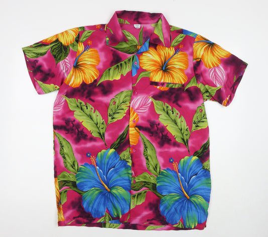 VHO Womens Multicoloured Floral Polyester Basic Button-Up Size L V-Neck