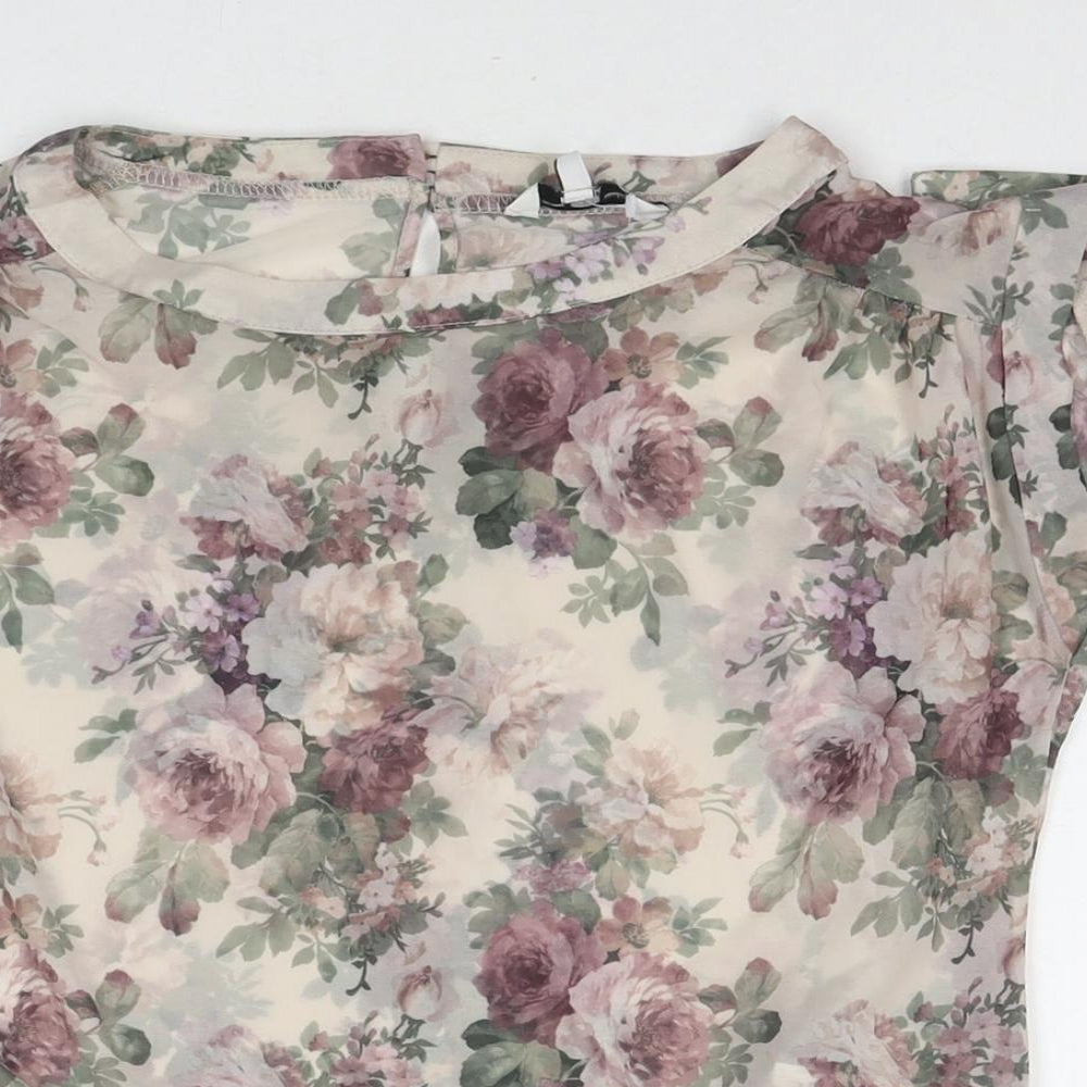 New Look Womens Multicoloured Floral Polyester Basic Blouse Size 8 Round Neck