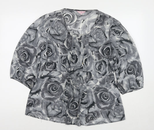 Per Una Womens Grey Floral Polyester Basic Blouse Size 16 Round Neck