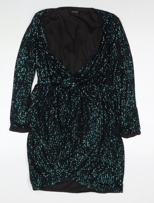 Chic Me Womens Black Polyester A-Line Size XL V-Neck Pullover - Sequin Detail